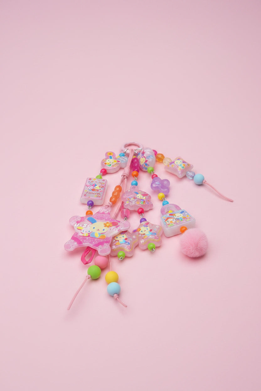 Oversized Usahana Kawaii Bag Charm Set 🎀🌈 | Handmade Beaded Chain + Keychain Bundle