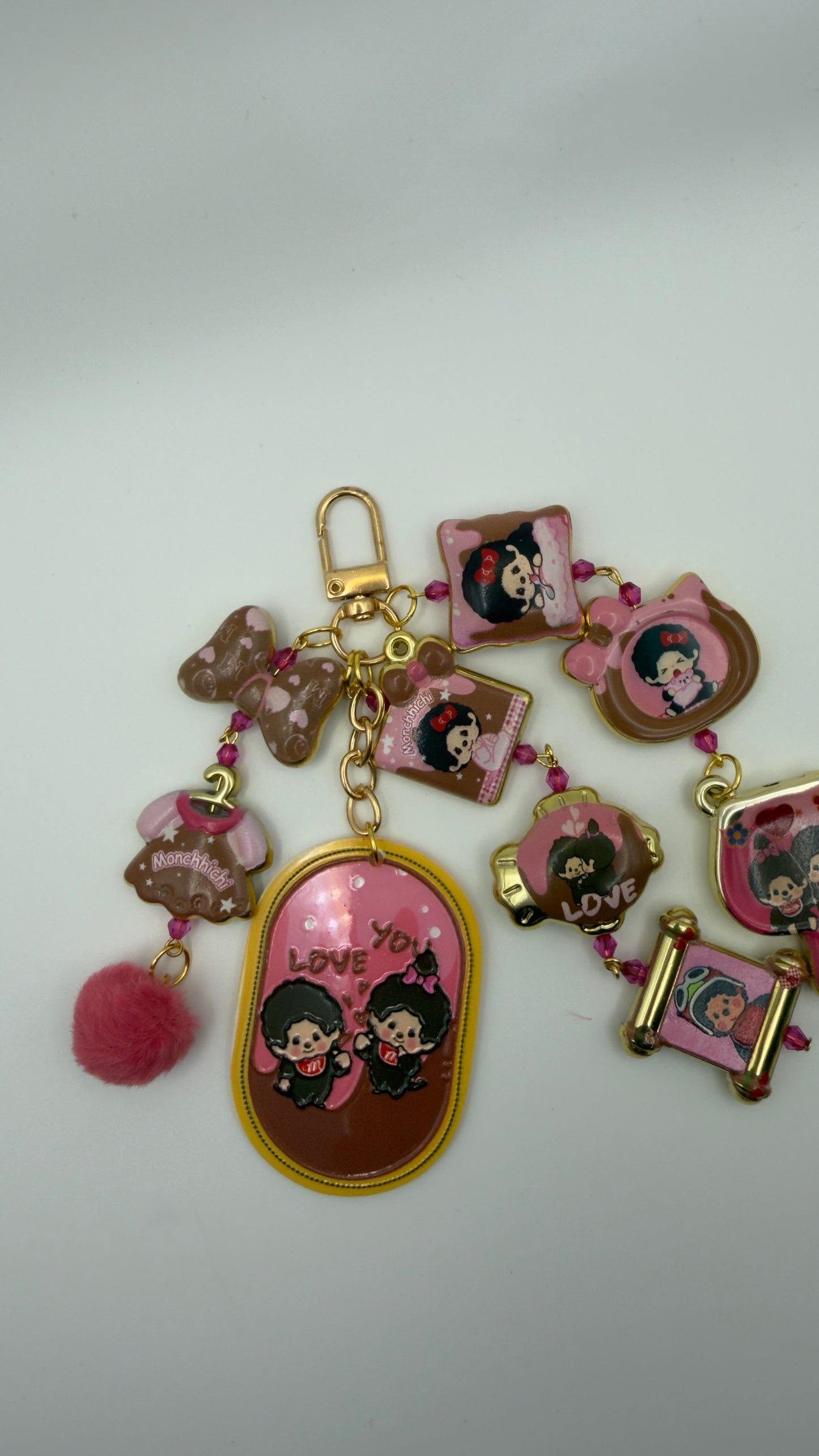 Monchichi Bag Charm- Pink Crystal Edition