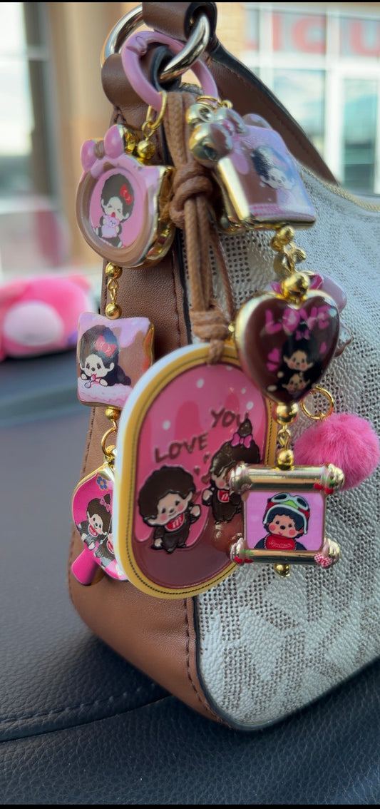 Monchichi Bag Charm- Original Pink Ring Edition