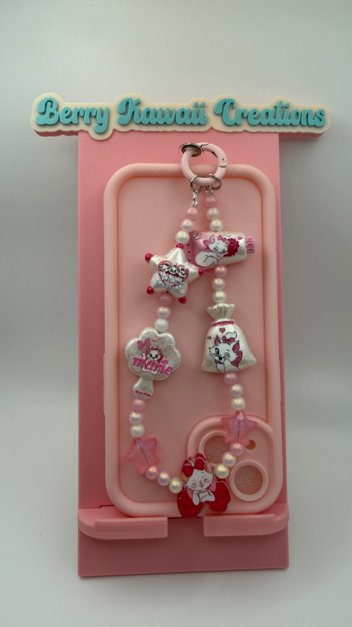 🎀 MARIE CAT 2-IN-1 CHARM KEYCHAIN — PEARL PINK EDITION